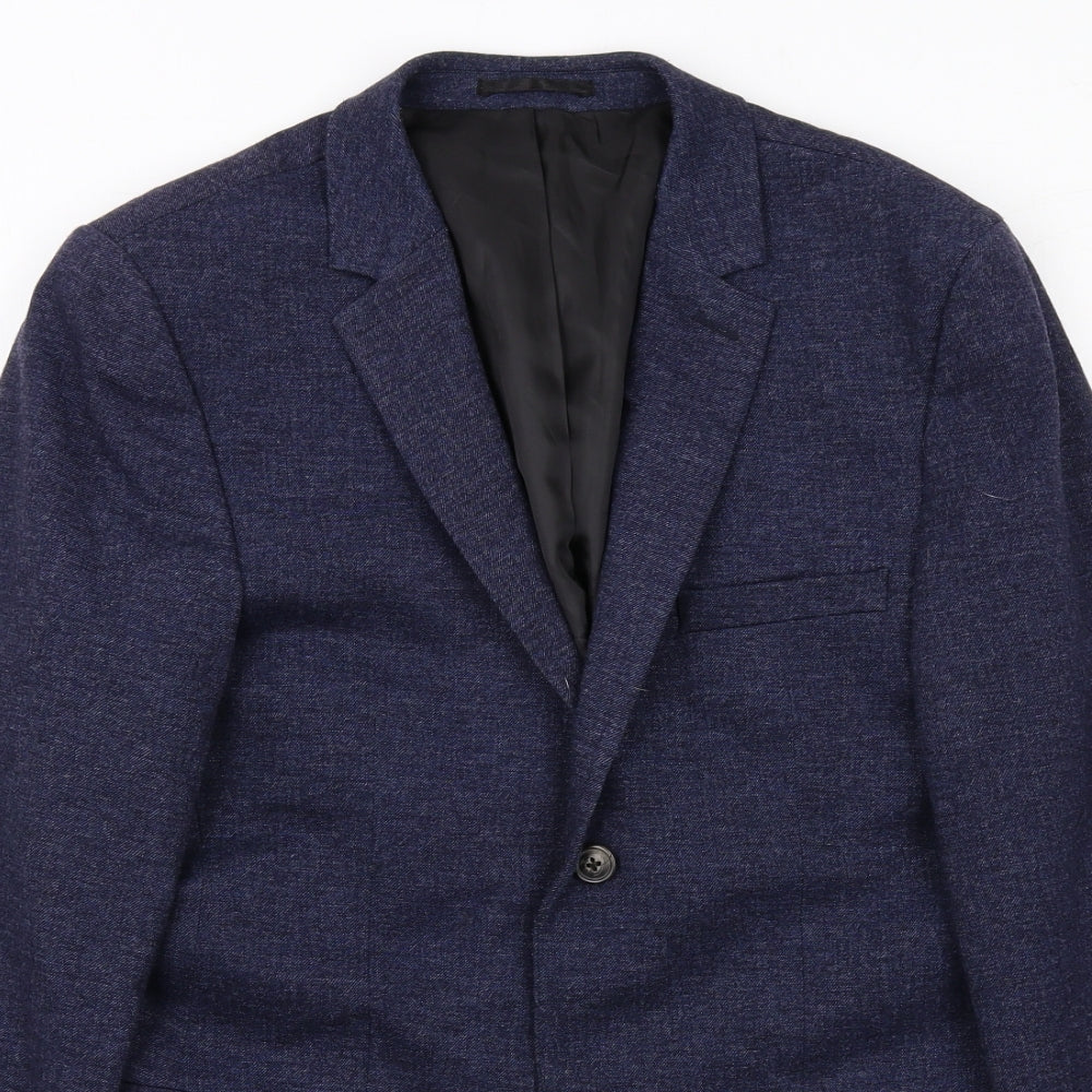 Topman Mens Blue Viscose Jacket Suit Jacket Size 36 Regular