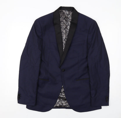 Next Mens Blue Geometric Polyester Jacket Suit Jacket Size 38 Regular