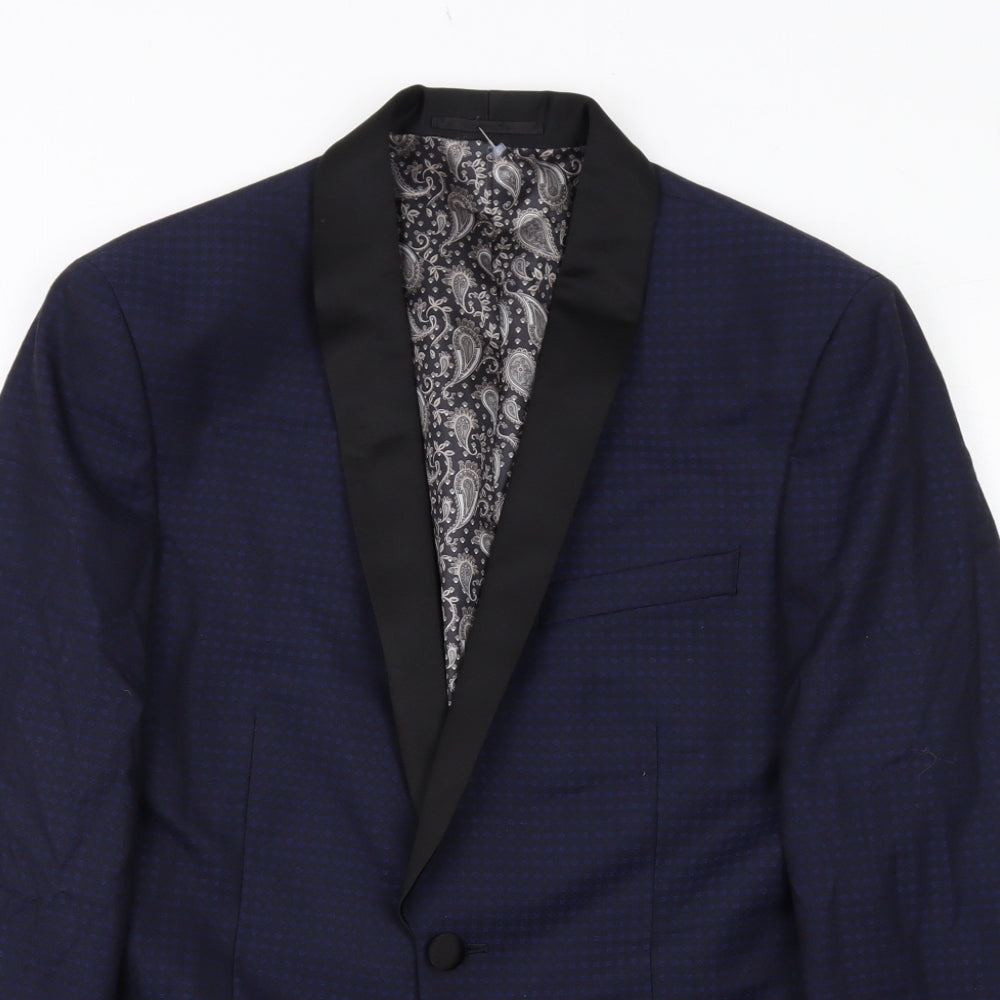 NEXT Mens Blue Geometric Polyester Jacket Suit Jacket Size 38 Regular