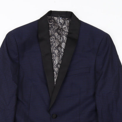 Next Mens Blue Geometric Polyester Jacket Suit Jacket Size 38 Regular