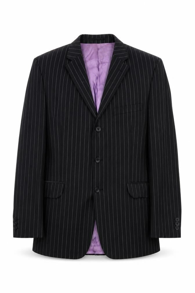Fellini Mens Black Striped Wool Jacket Suit Jacket Size 44 Regular
