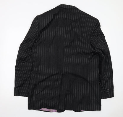 Fellini Mens Black Striped Wool Jacket Suit Jacket Size 44 Regular