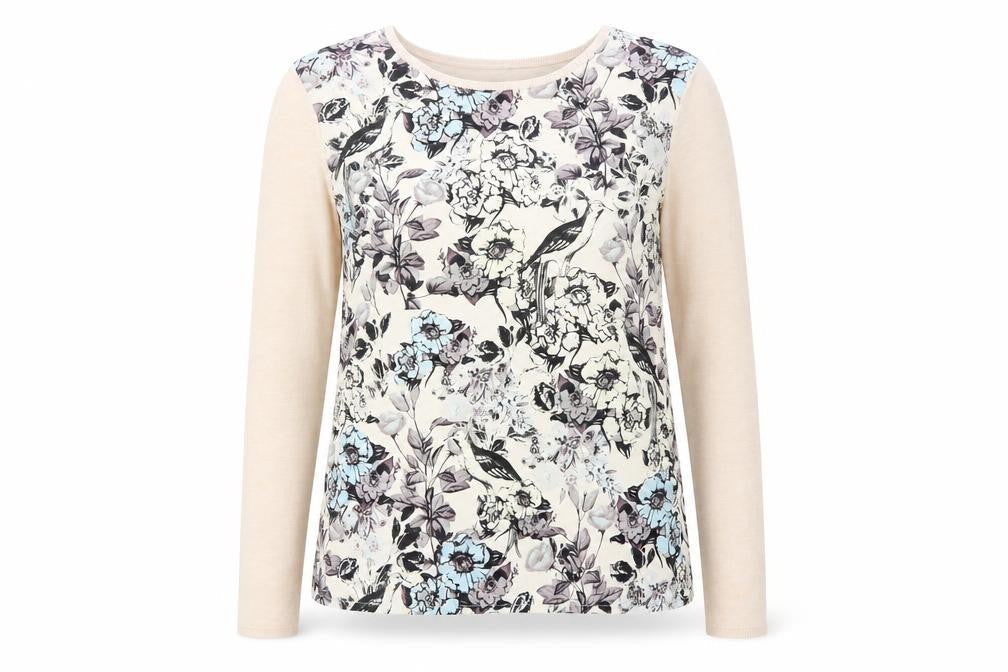 Warehouse Womens Beige Round Neck Floral Polyester Pullover Jumper Size L