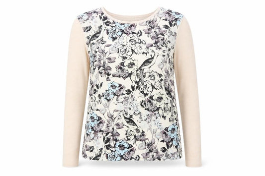 Warehouse Womens Beige Round Neck Floral Polyester Pullover Jumper Size L