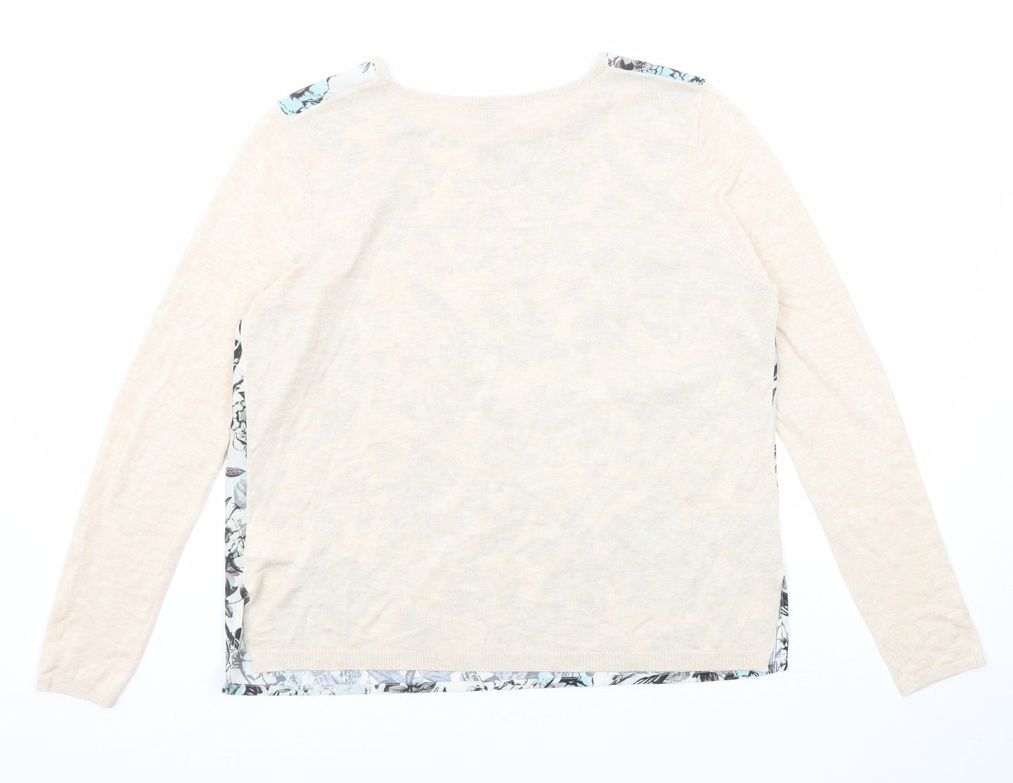 Warehouse Womens Beige Round Neck Floral Polyester Pullover Jumper Size L