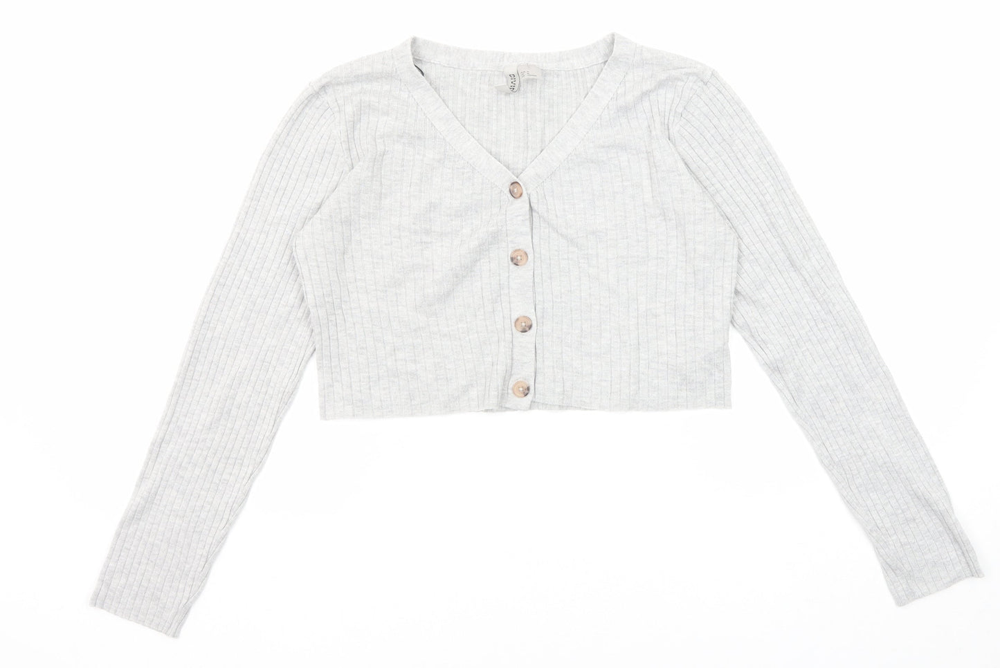 Divided by H&M Womens Grey V-Neck Viscose Cardigan Jumper Size M