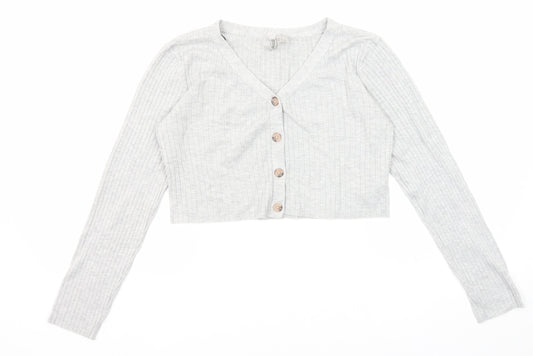 Divided by H&M Womens Grey V-Neck Viscose Cardigan Jumper Size M