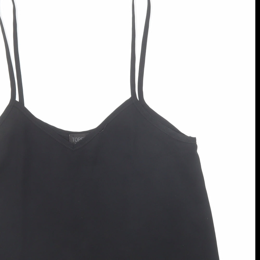 Topshop Womens Black Polyester Basic Tank Size 8 V-Neck