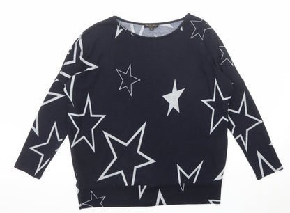 Caroline Morgan Womens Blue Round Neck Geometric Polyester Pullover Jumper Size 10 - Star Pattern