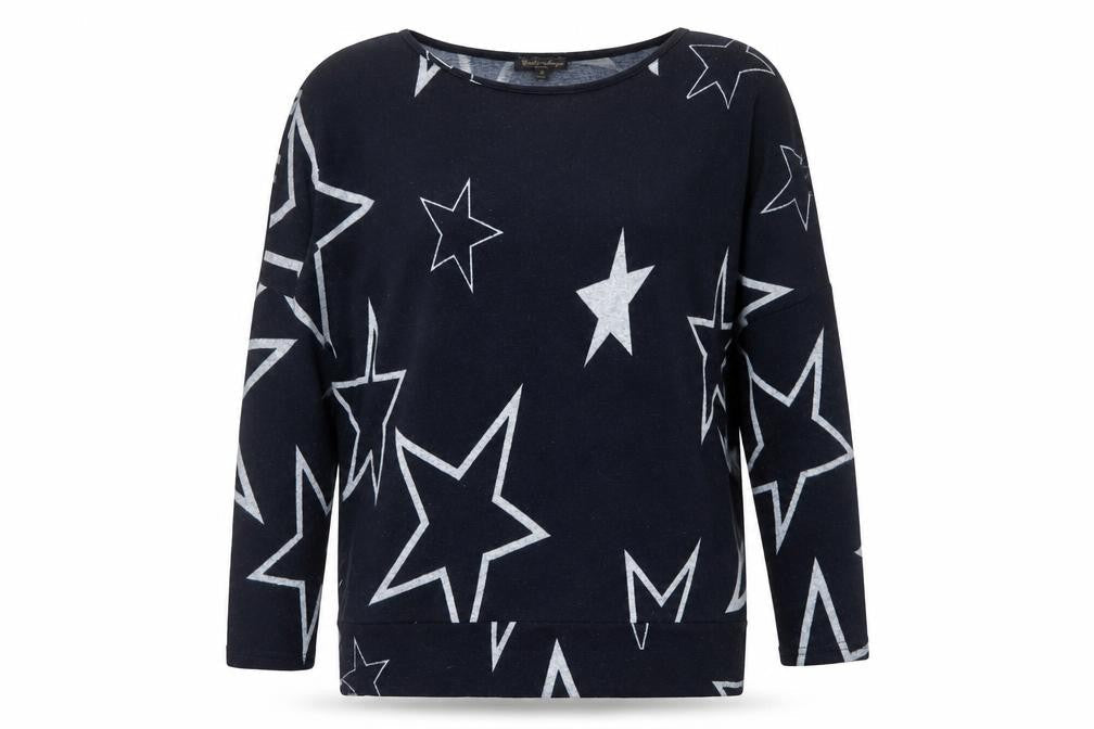 Caroline Morgan Womens Blue Round Neck Geometric Polyester Pullover Jumper Size 10 - Star Pattern