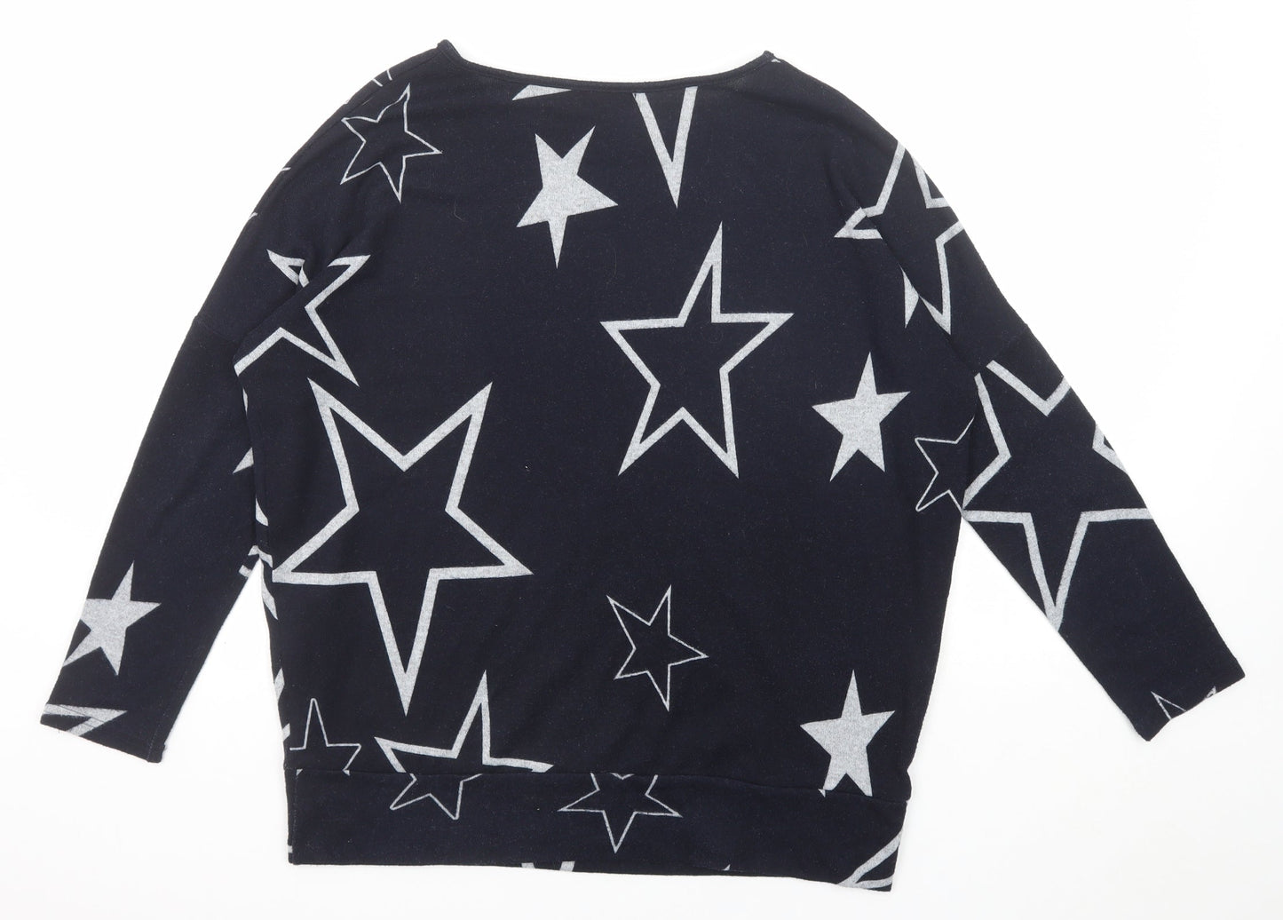 Caroline Morgan Womens Blue Round Neck Geometric Polyester Pullover Jumper Size 10 - Star Pattern