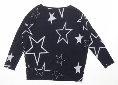 Caroline Morgan Womens Blue Round Neck Geometric Polyester Pullover Jumper Size 10 - Star Pattern