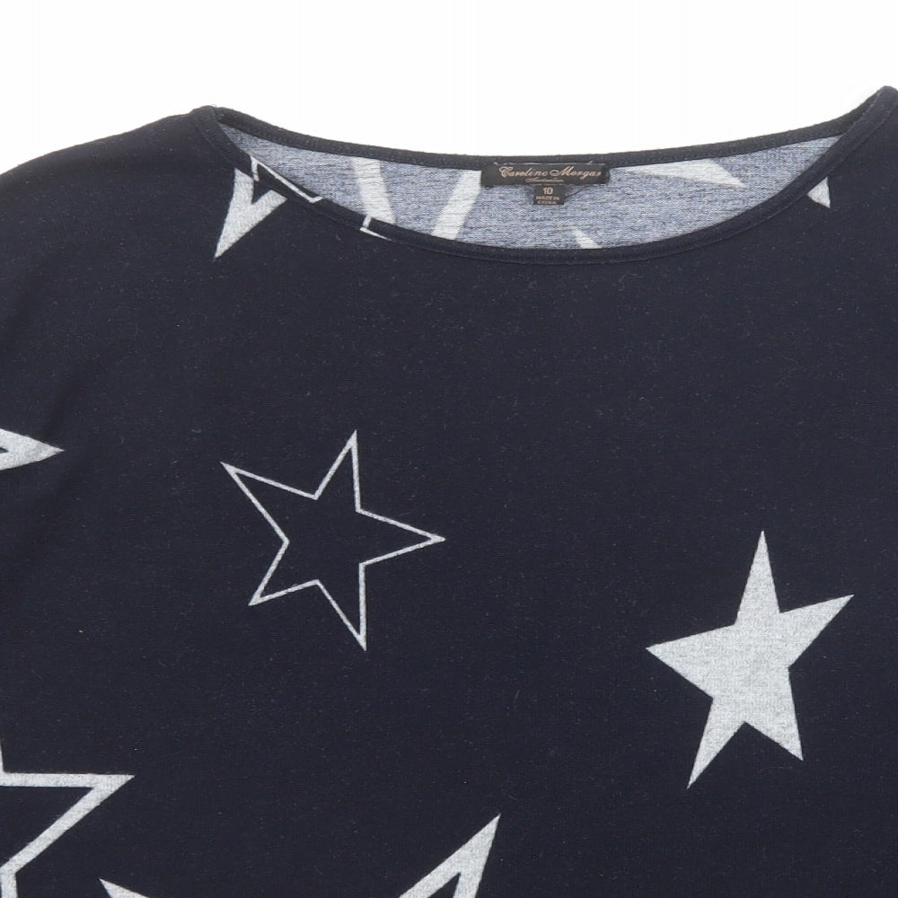 Caroline Morgan Womens Blue Round Neck Geometric Polyester Pullover Jumper Size 10 - Star Pattern