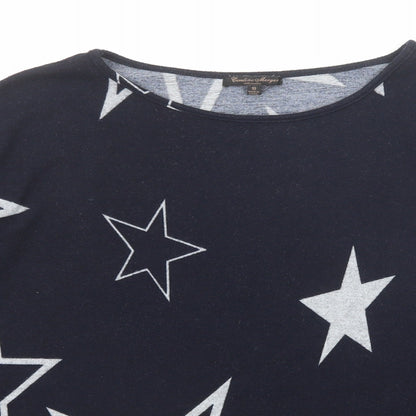 Caroline Morgan Womens Blue Round Neck Geometric Polyester Pullover Jumper Size 10 - Star Pattern