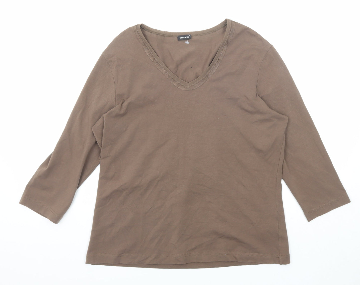 Gerry Weber Womens Brown Polyester Basic T-Shirt Size 16 V-Neck