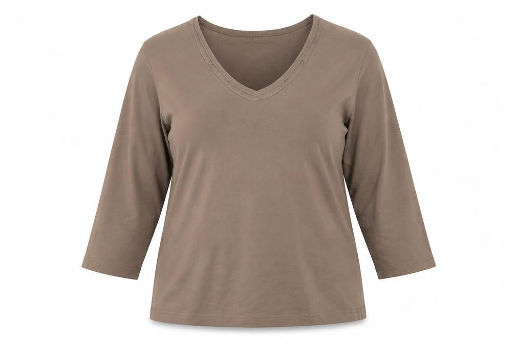 Gerry Weber Womens Brown Polyester Basic T-Shirt Size 16 V-Neck