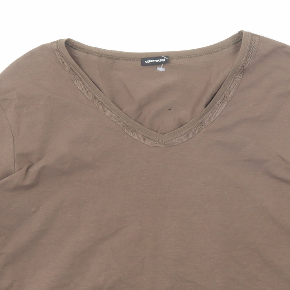 Gerry Weber Womens Brown Polyester Basic T-Shirt Size 16 V-Neck