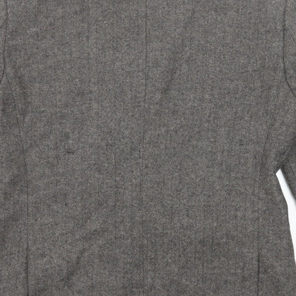 Brand and care label for ASOS men’s grey polyester jacket suit jacket, size 38, regular