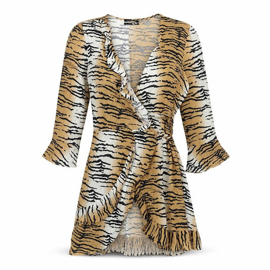 Urban Outfitters Womens Brown Animal Print Polyester Wrap Dress Size S V-Neck Tie - Tiger Print