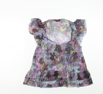 Additional front view of Miss Selfridge women’s purple geometric polyester basic blouse, size UK 12, scoop neck