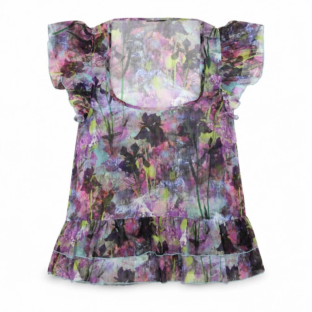 Miss Selfridge Womens Purple Geometric Polyester Basic Blouse Size 12 Scoop Neck