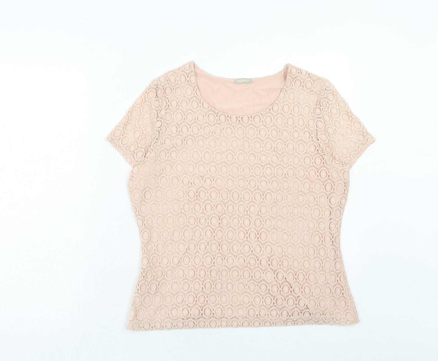 Planet Womens Pink Geometric Viscose Basic T-Shirt Size M Round Neck