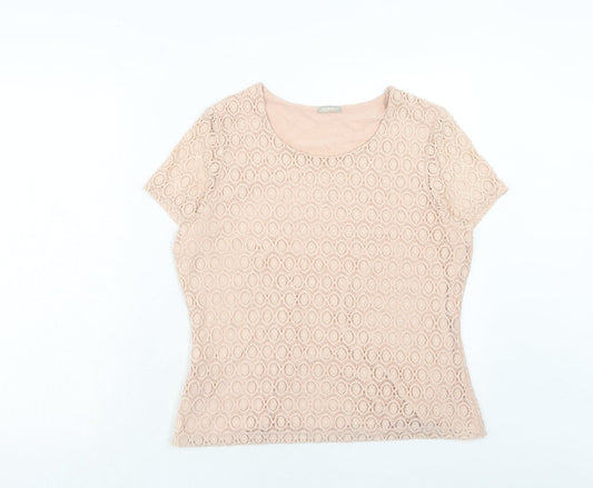 Planet Womens Pink Geometric Viscose Basic T-Shirt Size M Round Neck