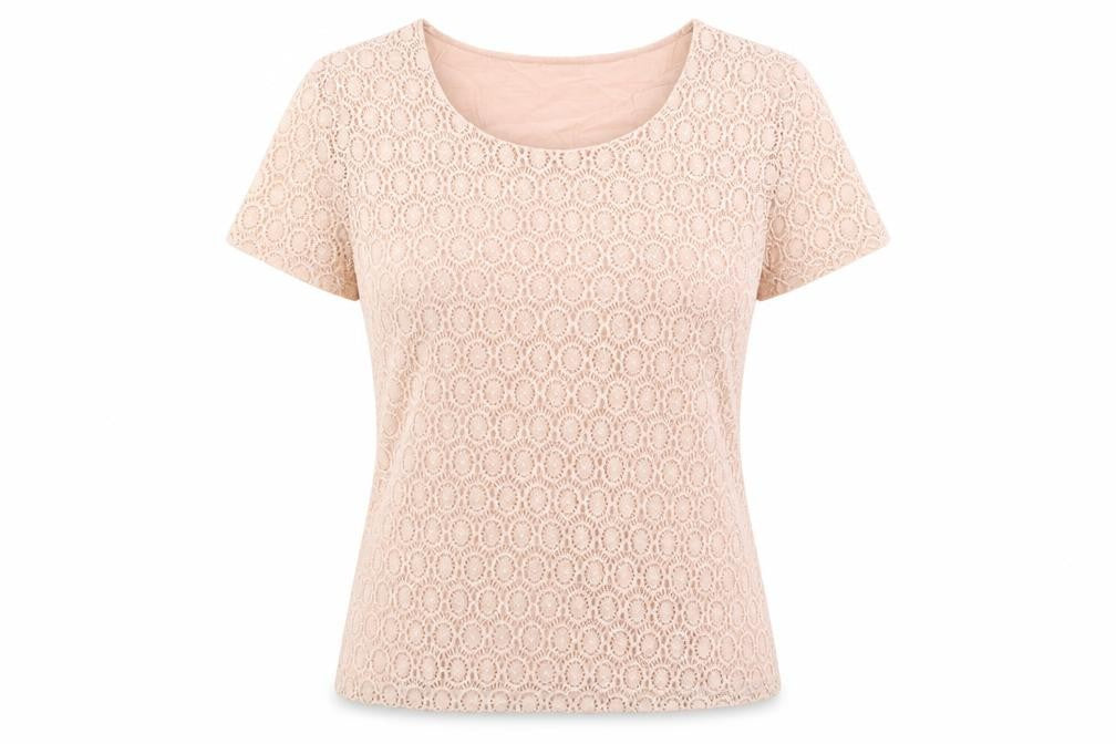 Planet Womens Pink Geometric Viscose Basic T-Shirt Size M Round Neck