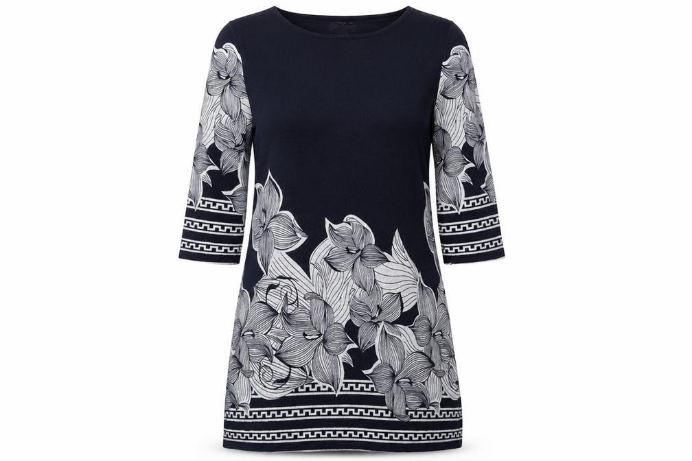 Autonomy Womens Blue Floral Polyester A-Line Size 12 Round Neck Pullover