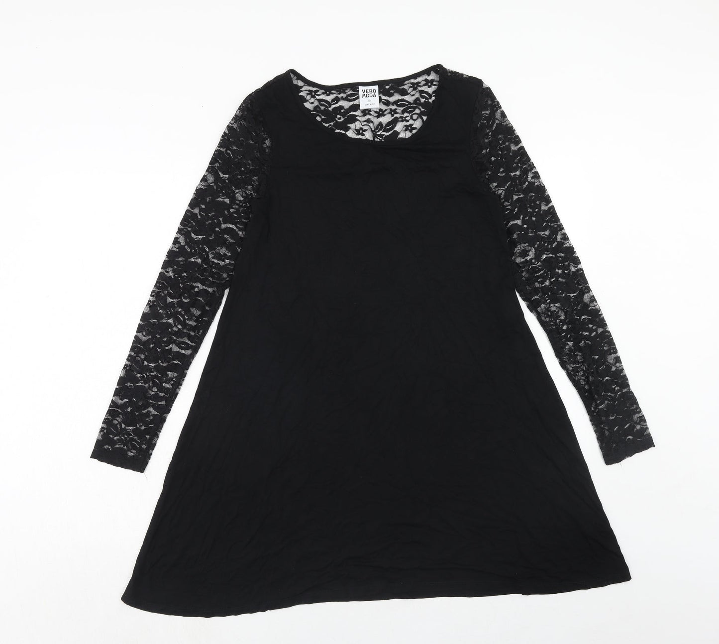 VERO MODA Womens Black Floral Viscose Trapeze & Swing Size XS Round Neck Pullover