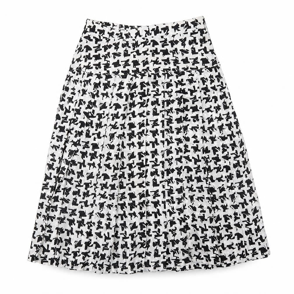 Tricoville Womens White Geometric Polyester Swing Skirt Size 12 Zip