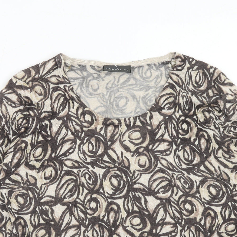 Alex & Co. Womens Brown Scoop Neck Geometric Viscose Pullover Jumper Size 10