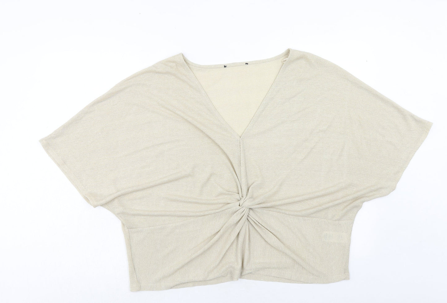 Marks and Spencer Womens Gold Viscose Basic T-Shirt Size 24 V-Neck