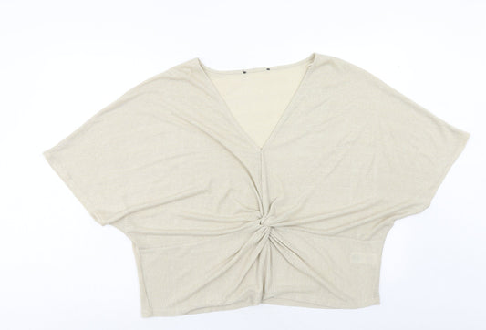 Marks and Spencer Womens Gold Viscose Basic T-Shirt Size 24 V-Neck