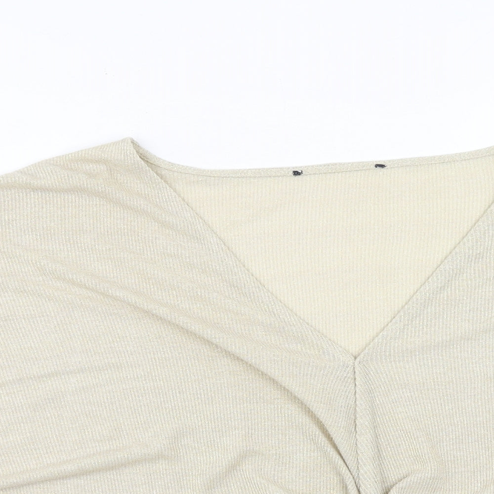 Marks and Spencer Womens Gold Viscose Basic T-Shirt Size 24 V-Neck