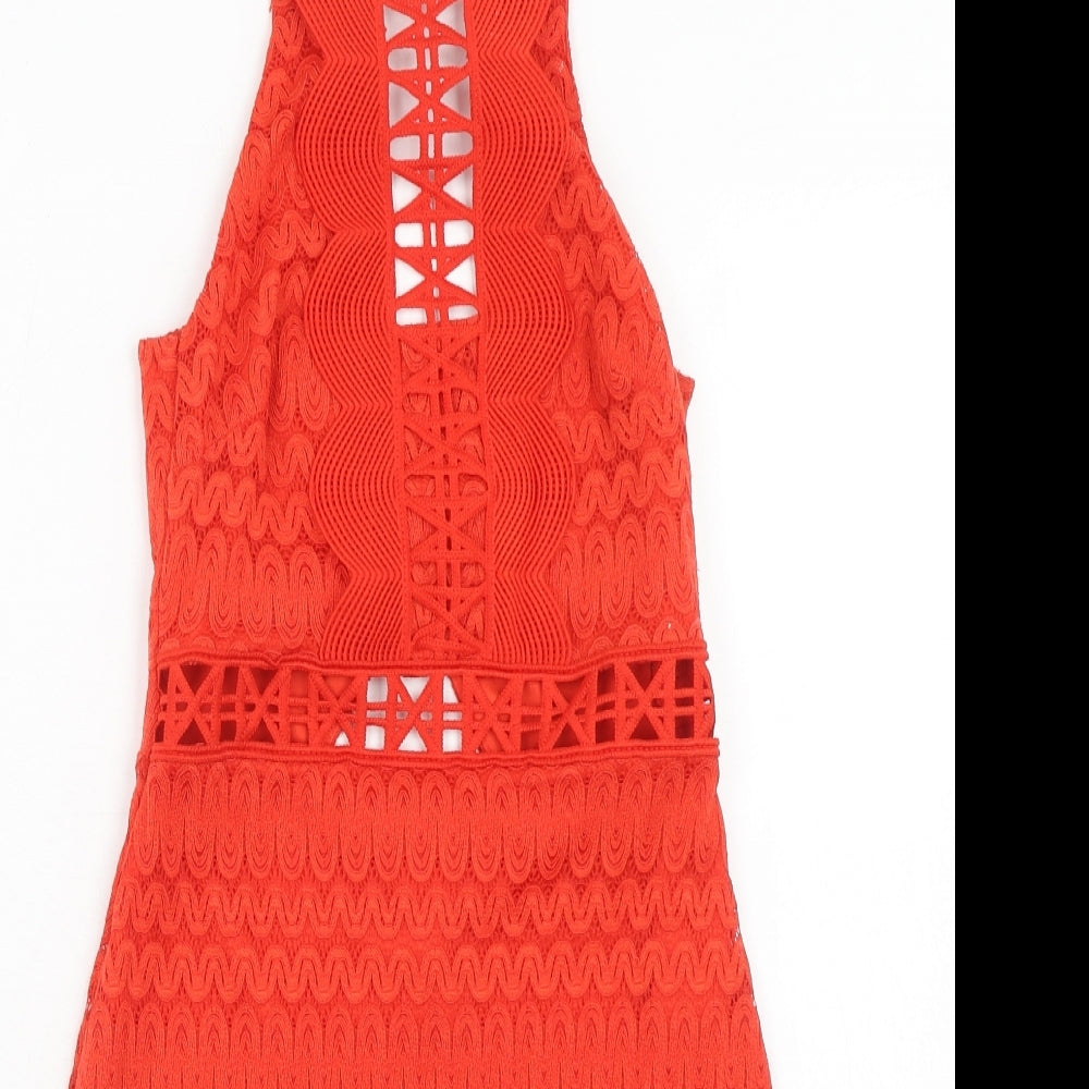 Topshop Womens Orange Geometric Nylon A-Line Size 6 Square Neck Zip