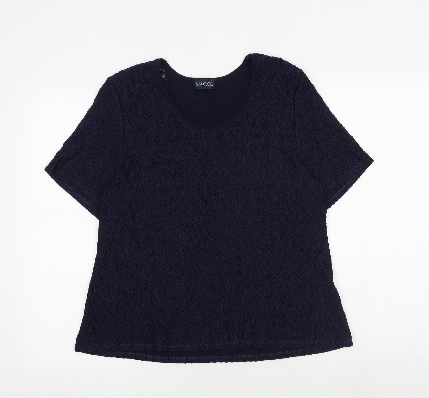 Saloos Womens Blue Polyester Basic T-Shirt Size XL Round Neck
