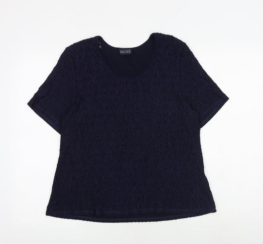 Saloos Womens Blue Polyester Basic T-Shirt Size XL Round Neck