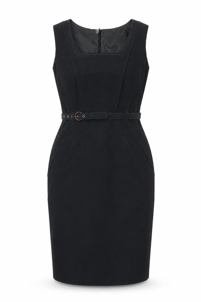 Marks & Spencer Womens Grey Polyester Shift Size 10 Square Neck Buckle