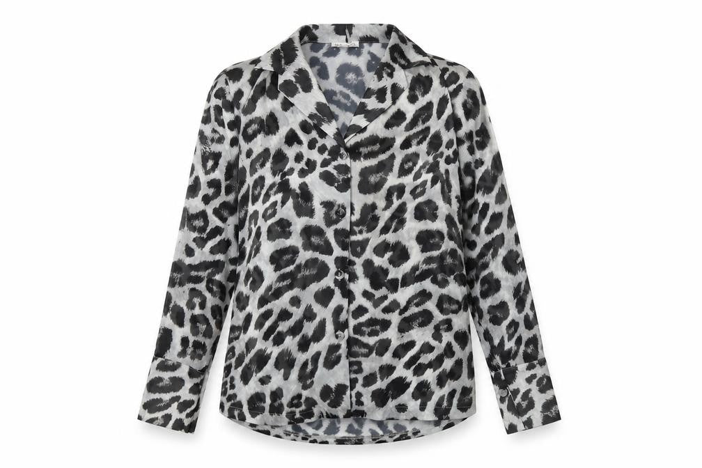 Pretty Lavish Womens Black Animal Print Polyester Basic Button-Up Size S Collared - Leopard Print