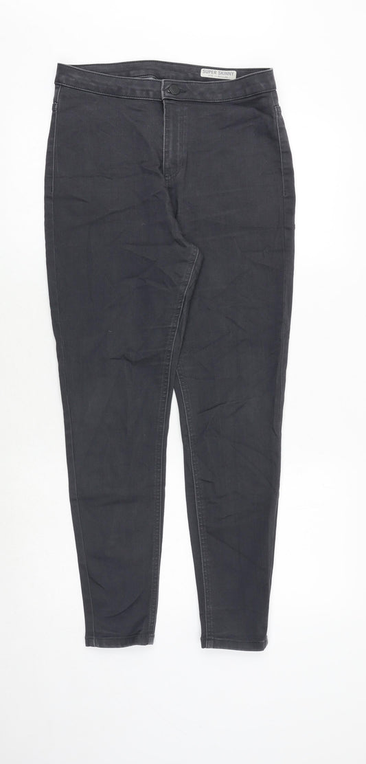 Marks and Spencer Womens Grey Cotton Skinny Jeans Size 14 Regular Zip