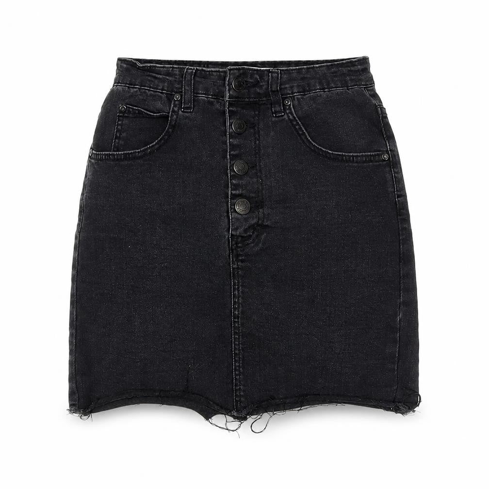 Pull&Bear Womens Black Cotton A-Line Skirt Size S Button