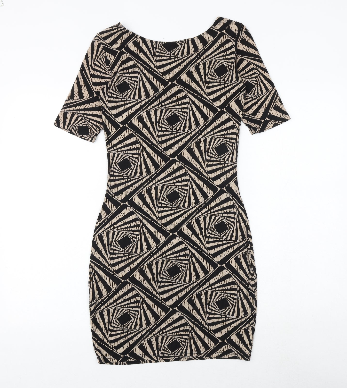Dorothy Perkins Womens Black Geometric Viscose Bodycon Size 6 Scoop Neck Pullover