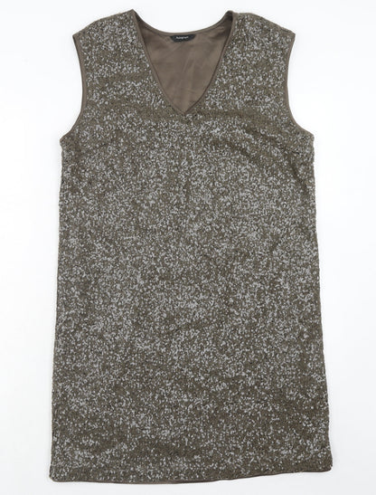 Additional front view of Autograph women’s brown polyamide a-line, size UK 14, v-neck pullover