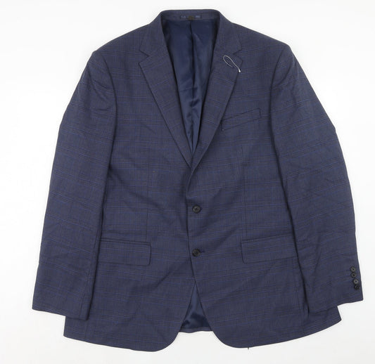 Marks and Spencer Mens Blue Plaid Polyester Jacket Suit Jacket Size 46 Regular
