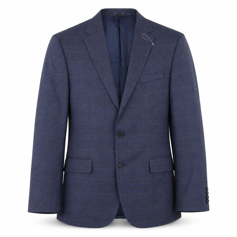 Marks and Spencer Mens Blue Plaid Polyester Jacket Suit Jacket Size 46 Regular