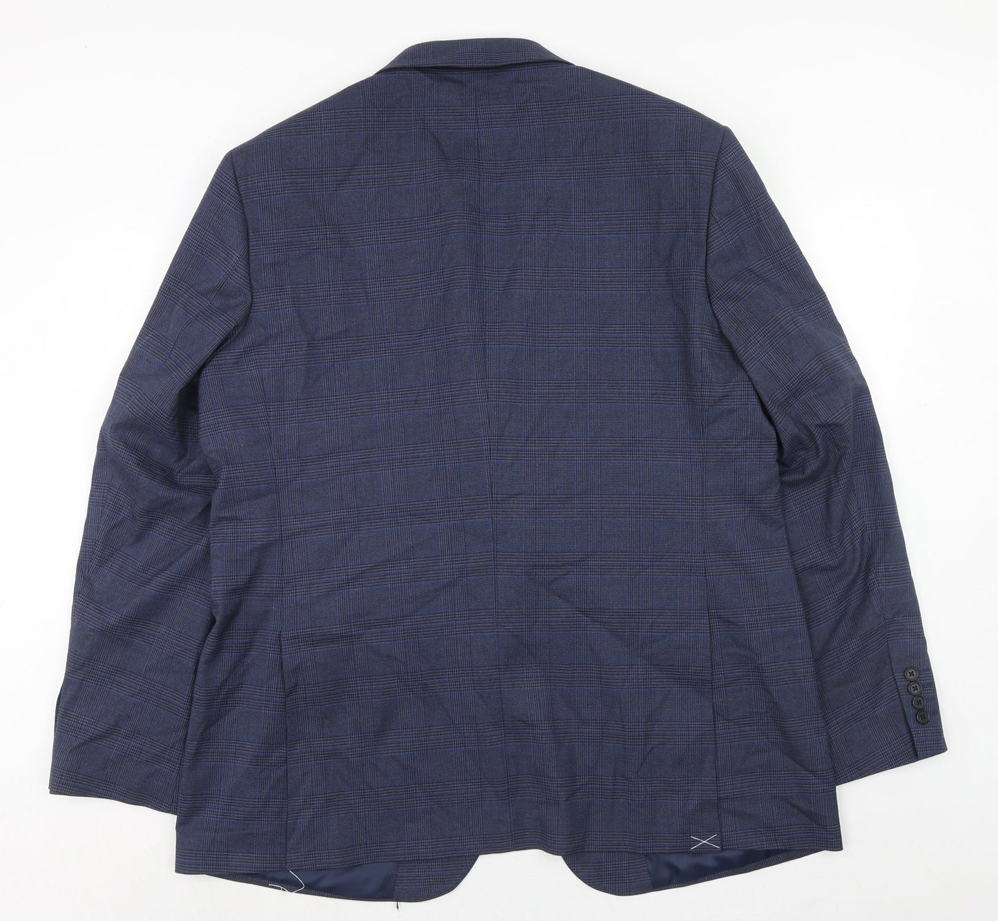Marks and Spencer Mens Blue Plaid Polyester Jacket Suit Jacket Size 46 Regular
