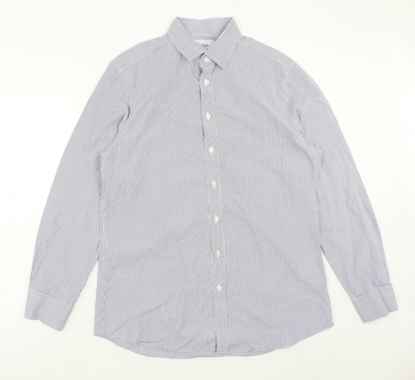 Charles Tyrwhitt Mens Blue Striped Cotton Button-Up Size 16.5 Collared Button