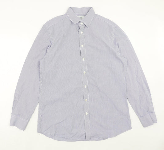 Charles Tyrwhitt Mens Blue Striped Cotton Button-Up Size 16.5 Collared Button