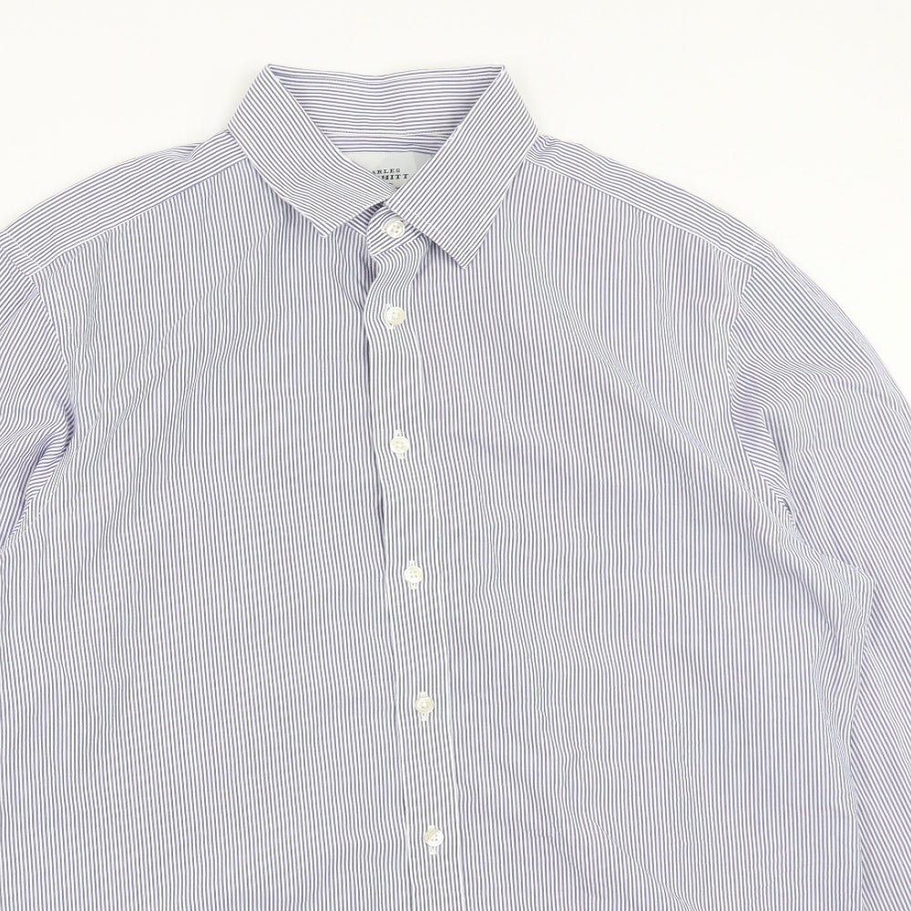Charles Tyrwhitt Mens Blue Striped Cotton Button-Up Size 16.5 Collared Button